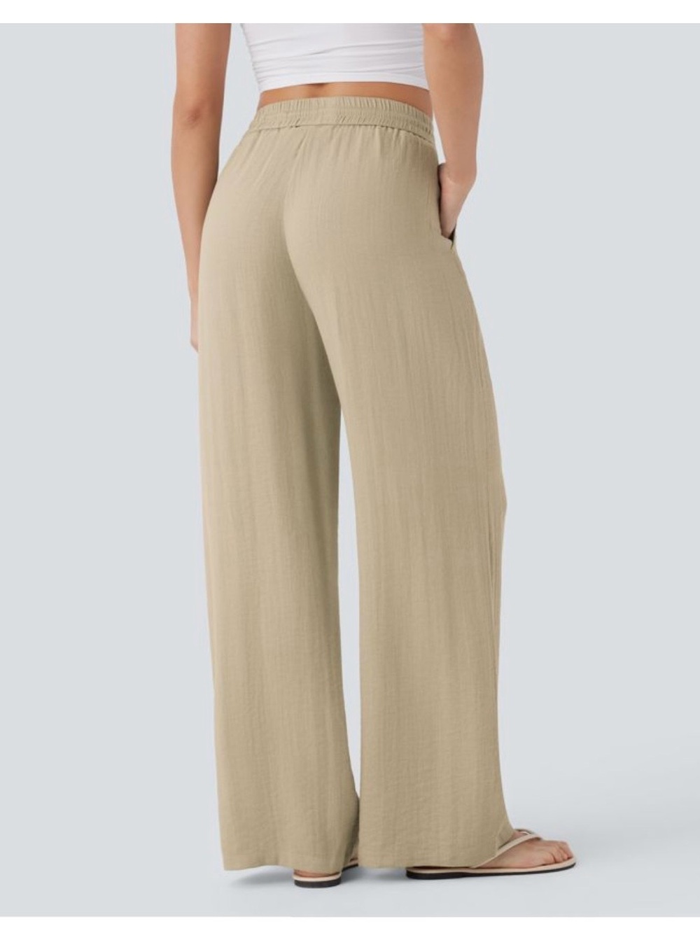 HALARA Relaxed Wide-Leg Drawstring Pants in Light Olive - Picture 4 of 8